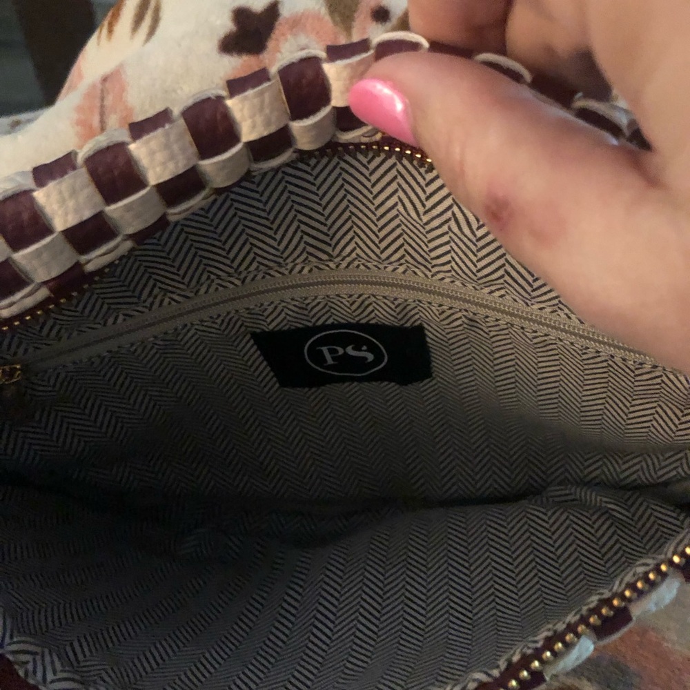 Boutique Branded Woven Crossbody in Maroon and White